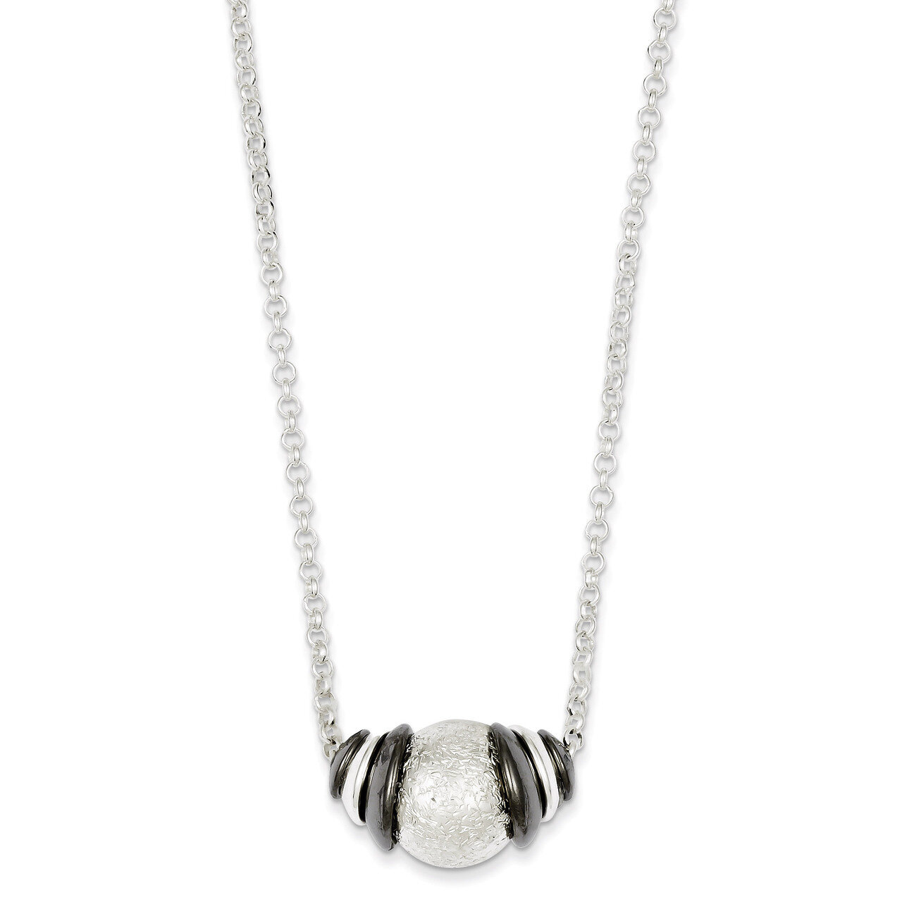 Sterling Silver &amp; Black Rhodium Satin Textured with 1 inch Ext Necklace QG3407-16