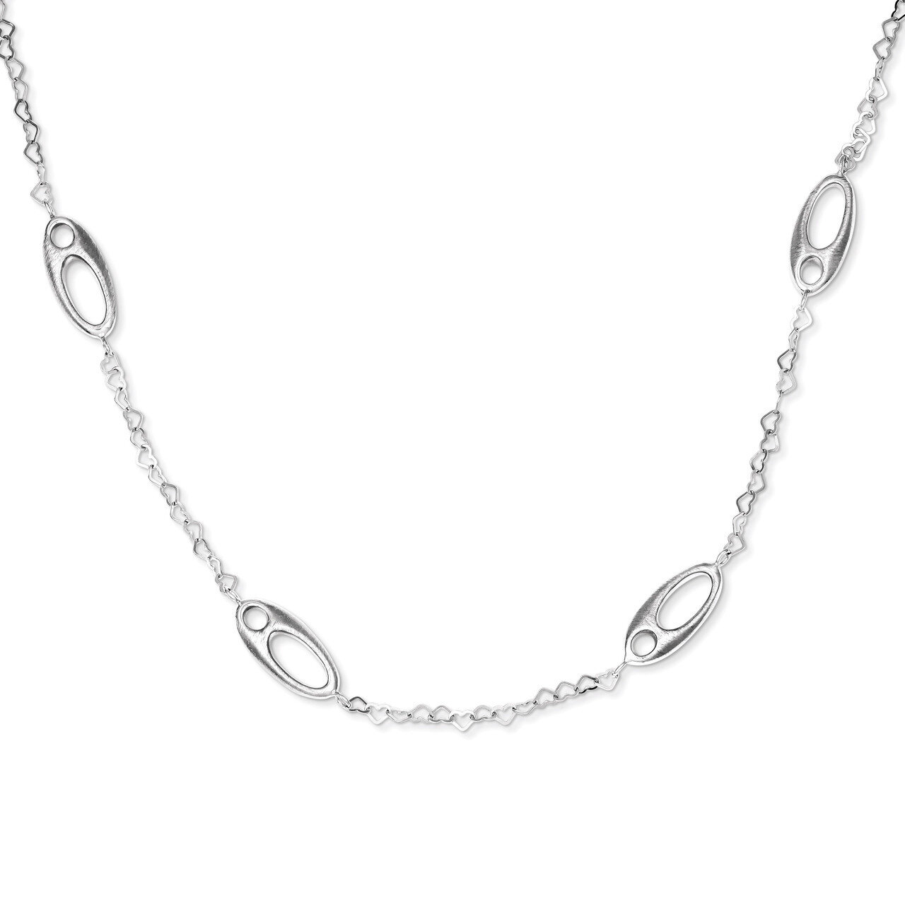 Sterling Silver Brushed Ovals and Heart Link Necklace QG3411-18