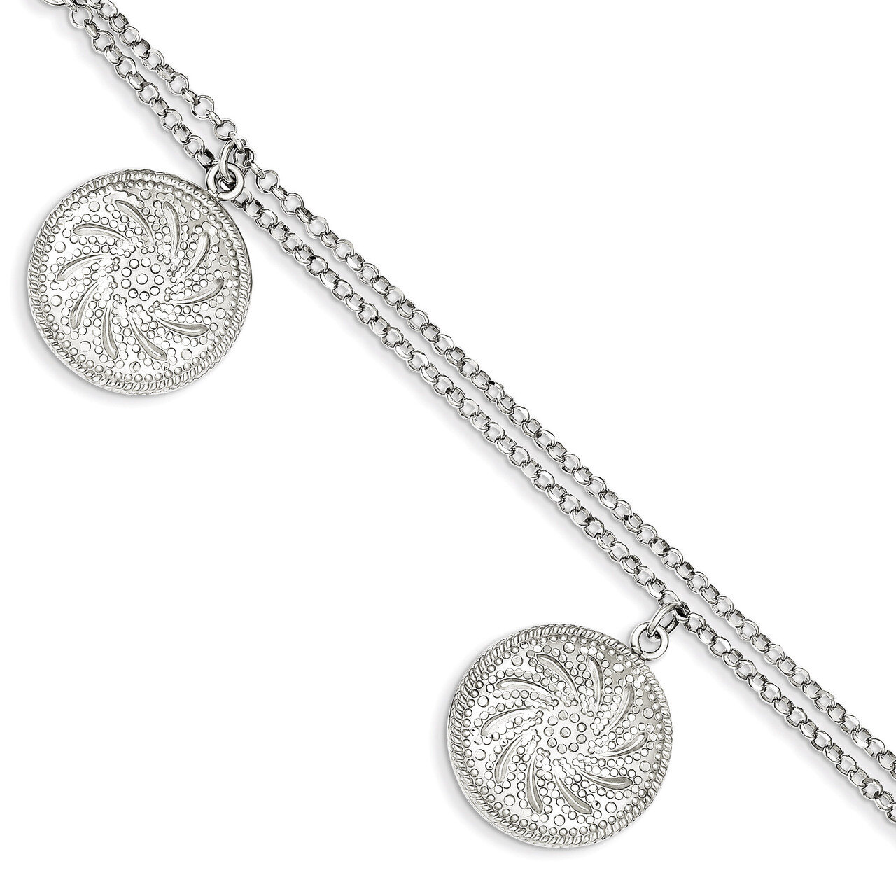 Sterling Silver Rhodium Plated Diamond Cut Hollow Discs Bracelet QG3439-7.5
