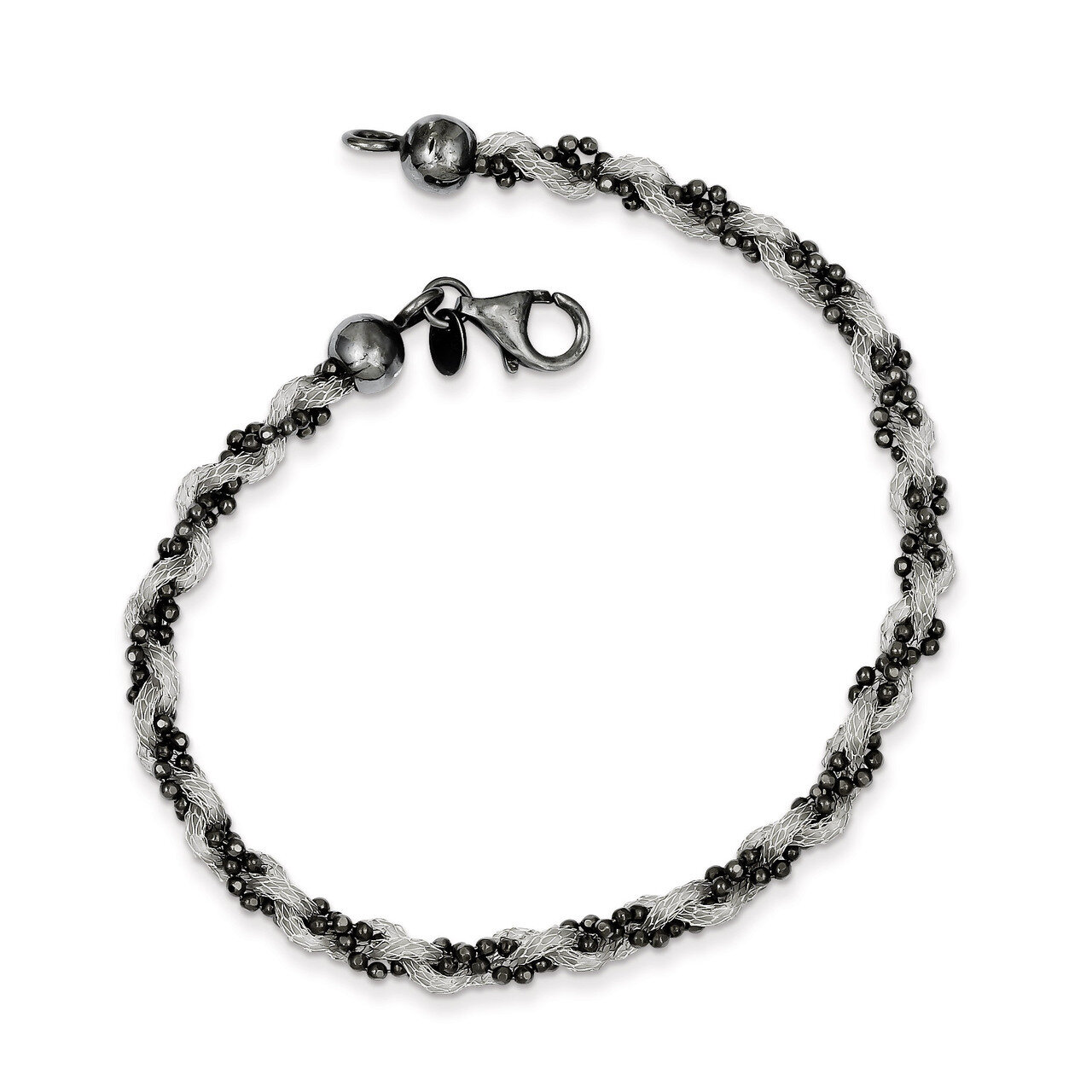 Sterling Silver Black Rhodium Plated Mesh and Beaded Bracelet QH5086-7.5