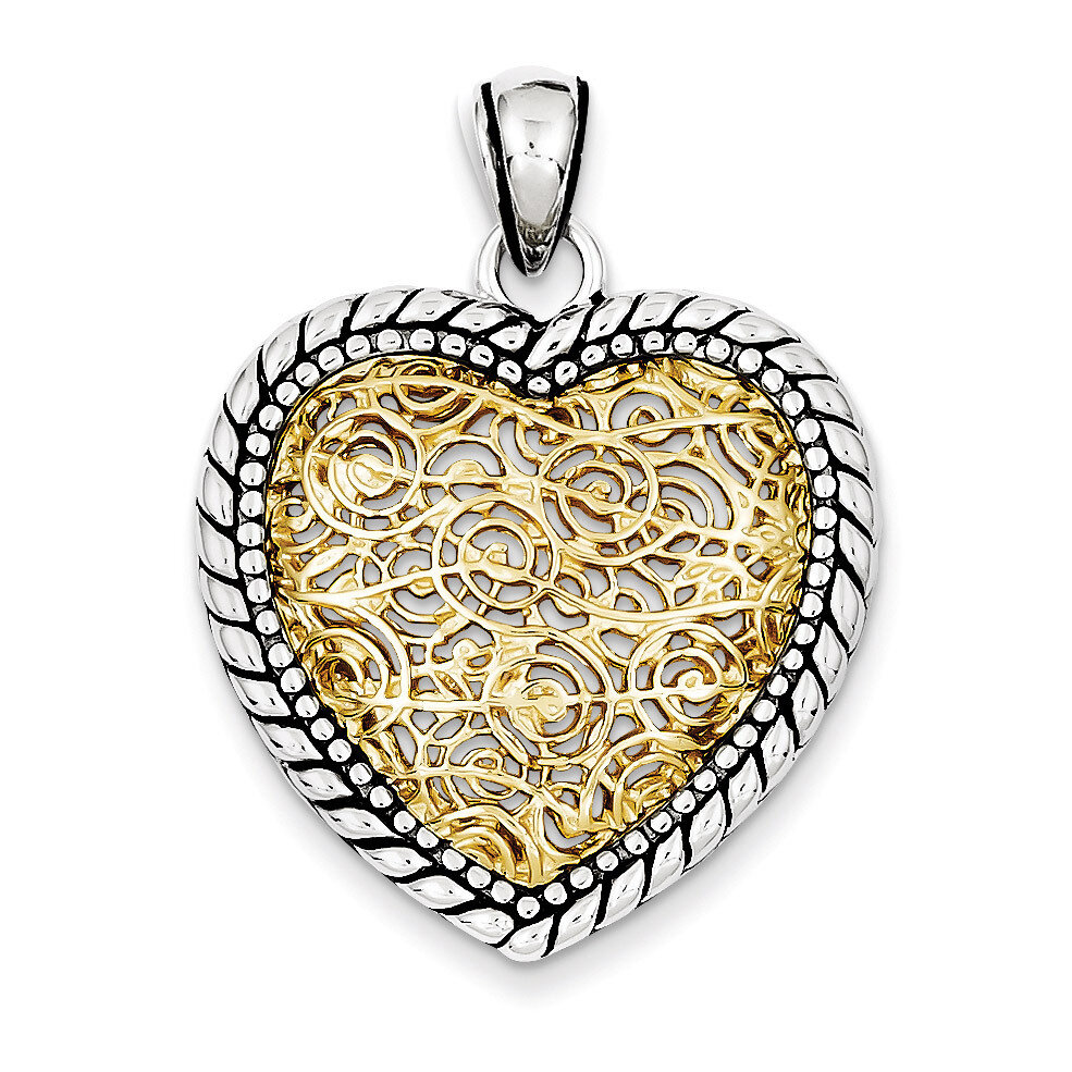 Sterling Silver Antiqued Vermeil Heart Pendant QP1448