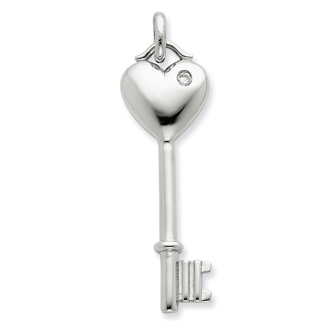 Sterling Silver Diamond Heart Key Pendant QP1549