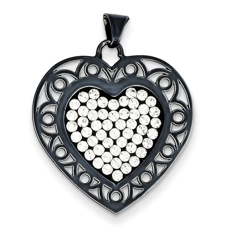 Sterling Silver Black Ceramic White Swarovski Elements Heart Pendant QP2447