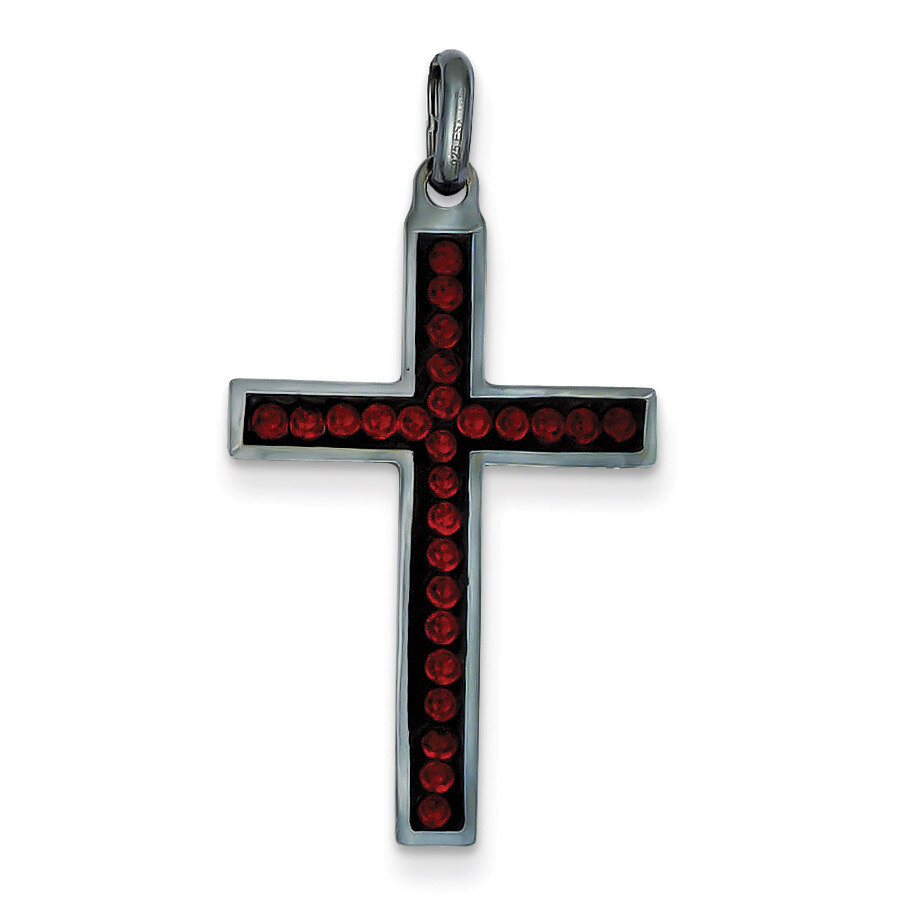 Sterling Silver Black Ceramic Red Swarovski Elements Cross Pendant QP2454