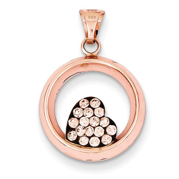 Sterling Silver Pink Ceramic Swarovski Elements Heart Circle Pendant QP2457