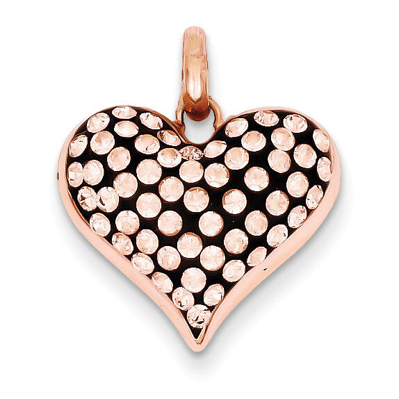 Sterling Silver Pink Ceramic Rose Swarovski Elements Heart Pendant QP2461