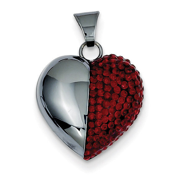 Sterling Silver Black Ceramic Red Swarovski Elements Heart Pendant QP2464