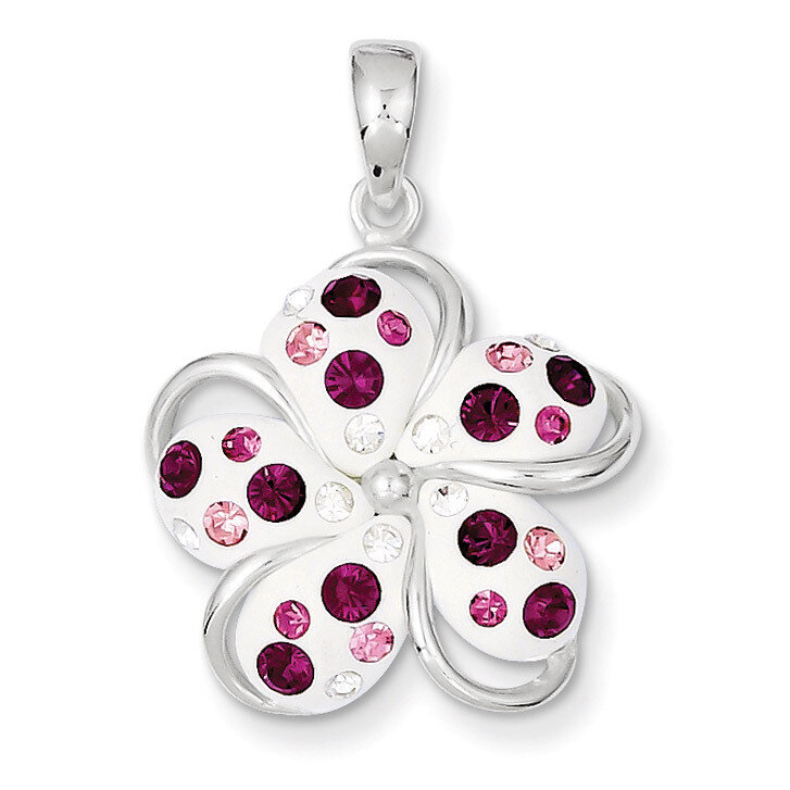 Sterling Silver Pink and White Stellux Crystal Flower Pendant QP2518