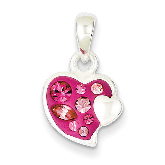 Sterling Silver Pink Stellux Crystal Heart Pendant QP2532