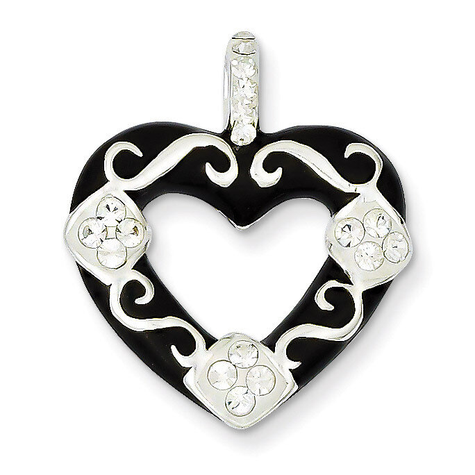 Sterling Silver Stellux Crystal/Black Heart Pendant QP2548
