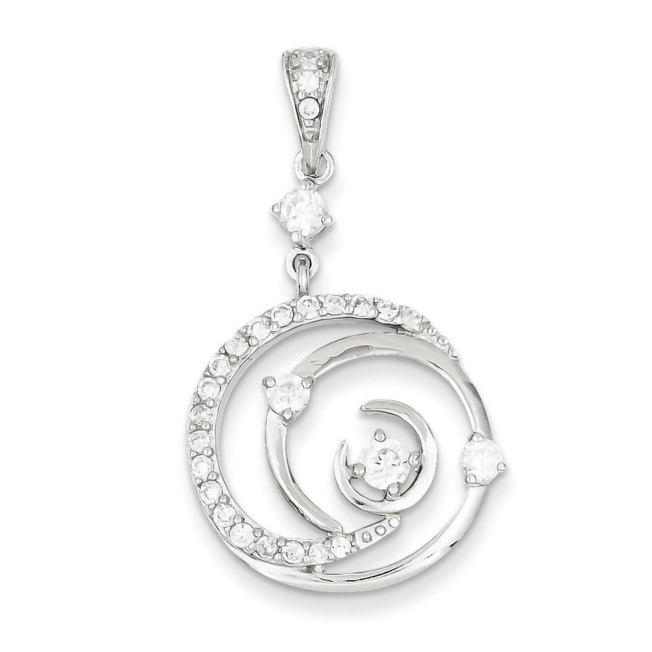 Sterling Silver Diamond Swirled Hanging Circle Pendant QP2565