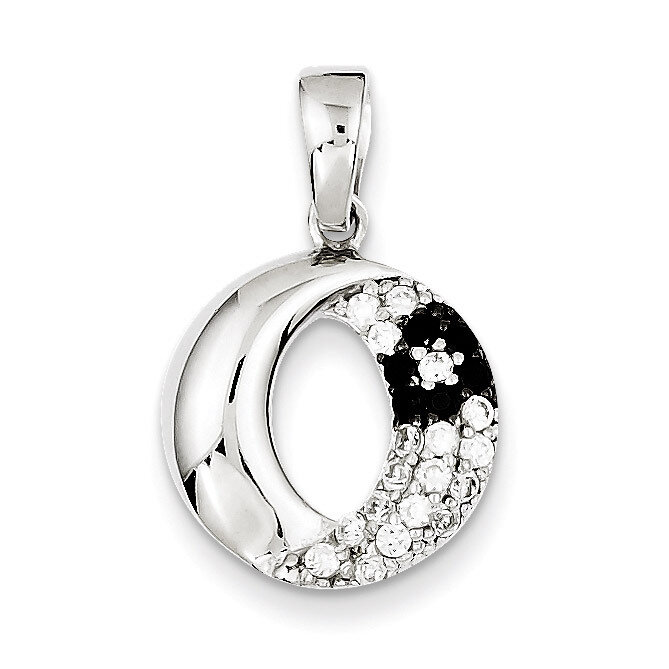 Sterling Silver Rhodium Plated Diamond Black/White Oval Pendant QP2569