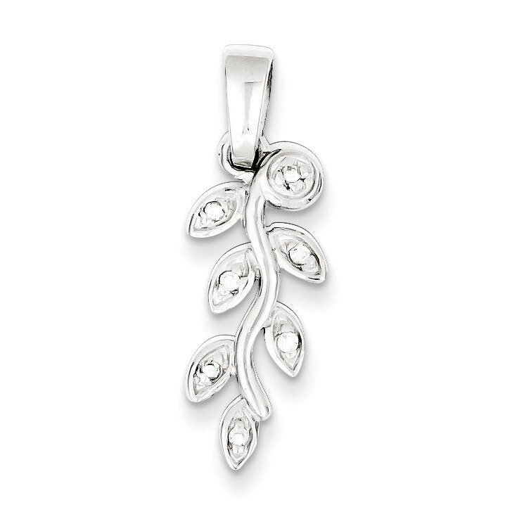 Sterling Silver Rhodium Plated Stellux Crystal Leaf Branch Pendant QP2580