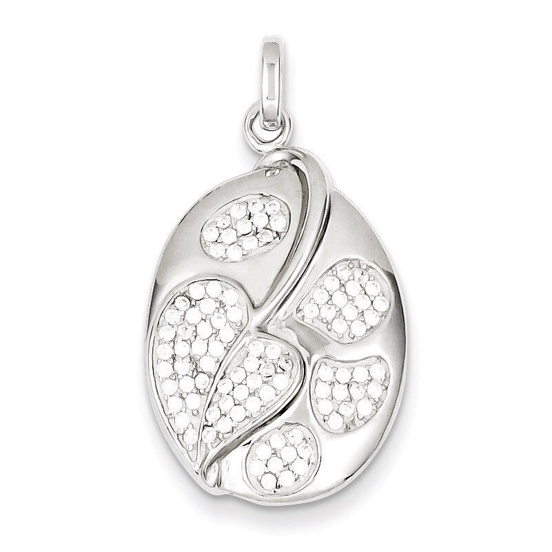 Sterling Silver Micro Pave Heart and Circles Oval Pendant QP2587