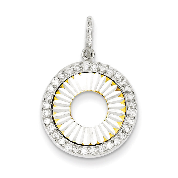 Sterling Silver and Flash Gold Plated Diamond Diamond Cut Round Pendant QP2710
