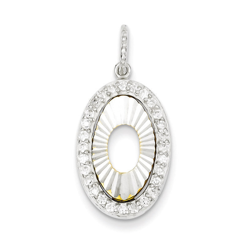 Sterling Silver and Flash Gold Plated Diamond Diamond Cut Oval Pendant QP2711