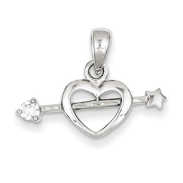 Sterling Silver Rhodium Plated Diamond Heart with Arrow Pendant QP2778