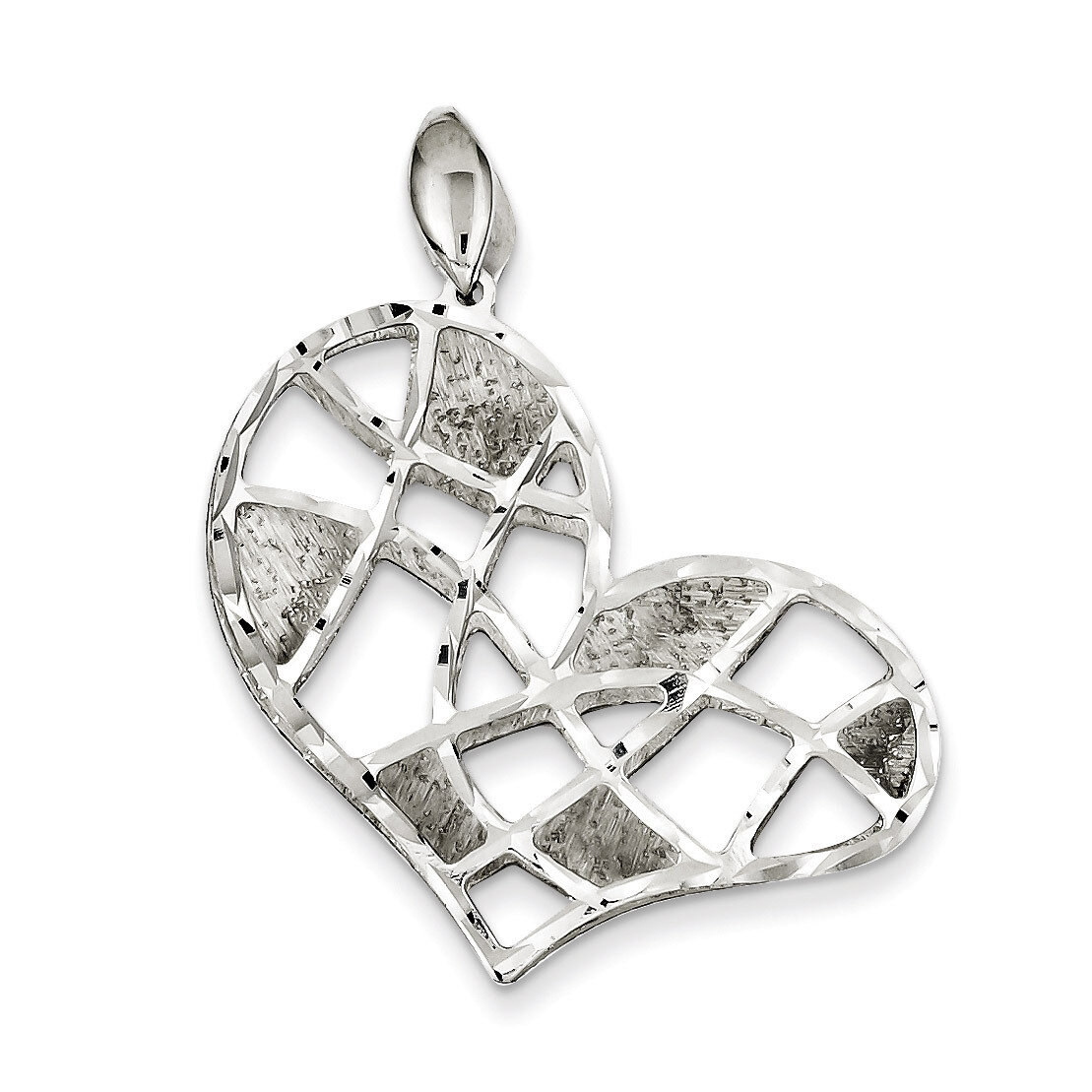 Sterling Silver Brushed & Diamond Cut Textured Heart Pendant QP2795