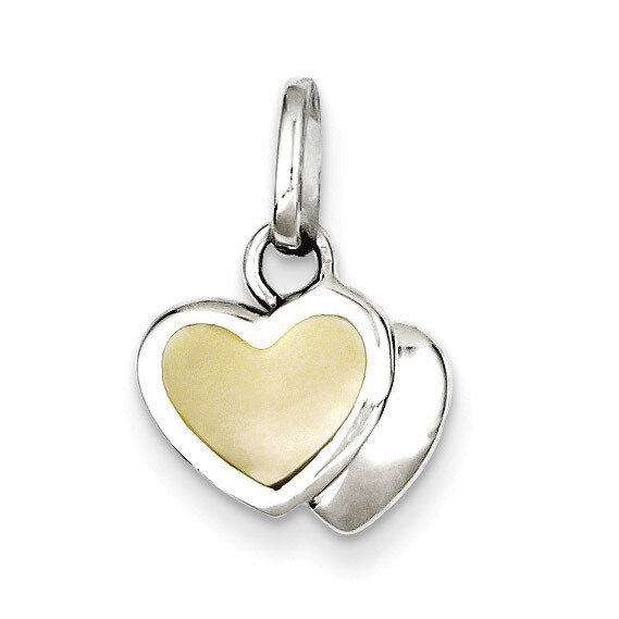 Sterling Silver Rhodium Plated 3-D Mother of Pearl Double Heart Charm QP2806