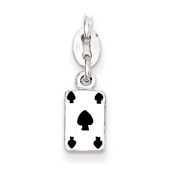 Sterling Silver Polished Enamel Card Charm QP2810