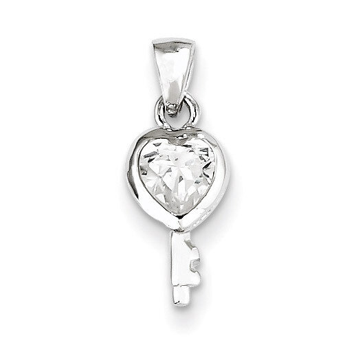 Sterling Silver Heart Shaped Key Diamond Pendant QP2880