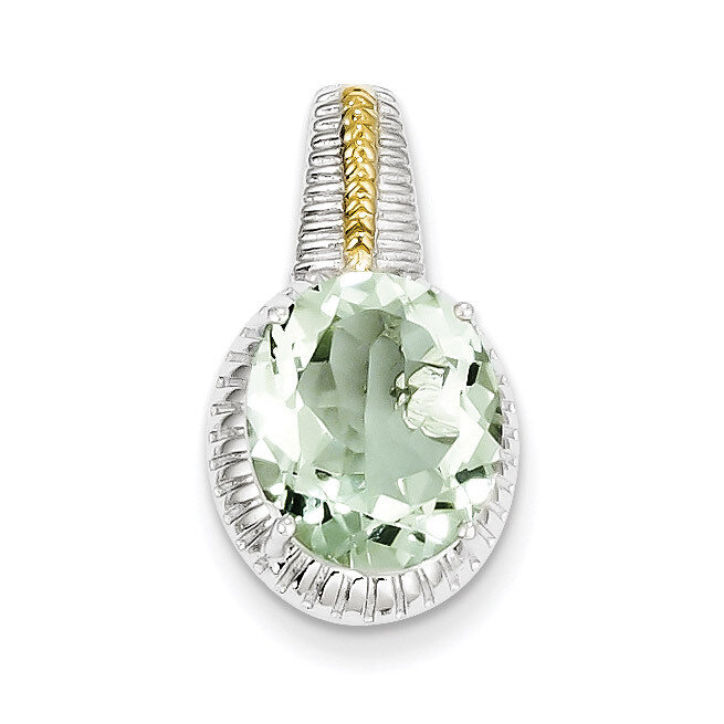 Sterling Silver with Flash Gold-plate Accent Green Quartz Pendant QP2936AG