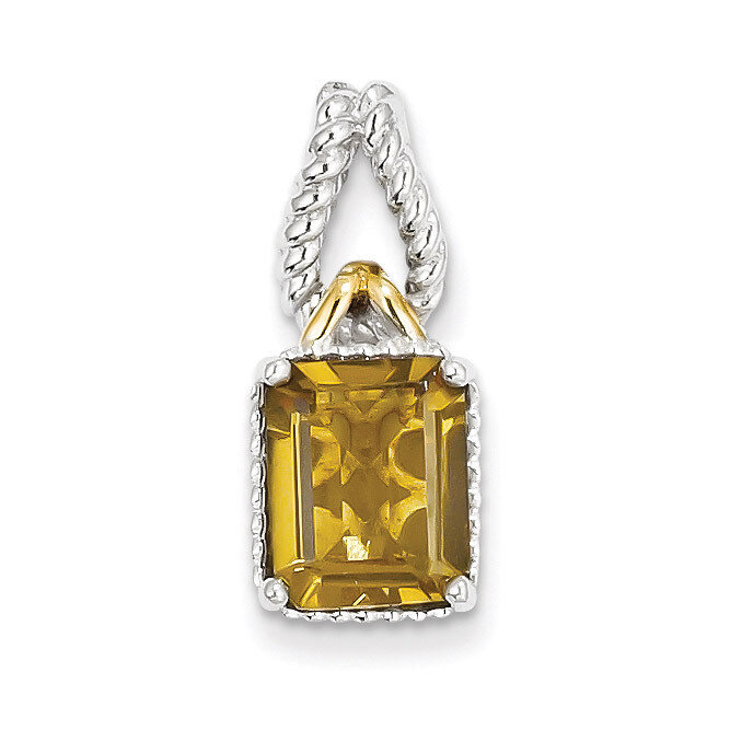 Sterling Silver with Flash Gold-plate Accent Whiskey Quartz Pendant QP2938WQ