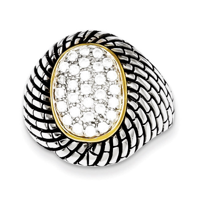 Sterling Silver Vermeil Antiqued Oval Diamond Ring QR2642-7