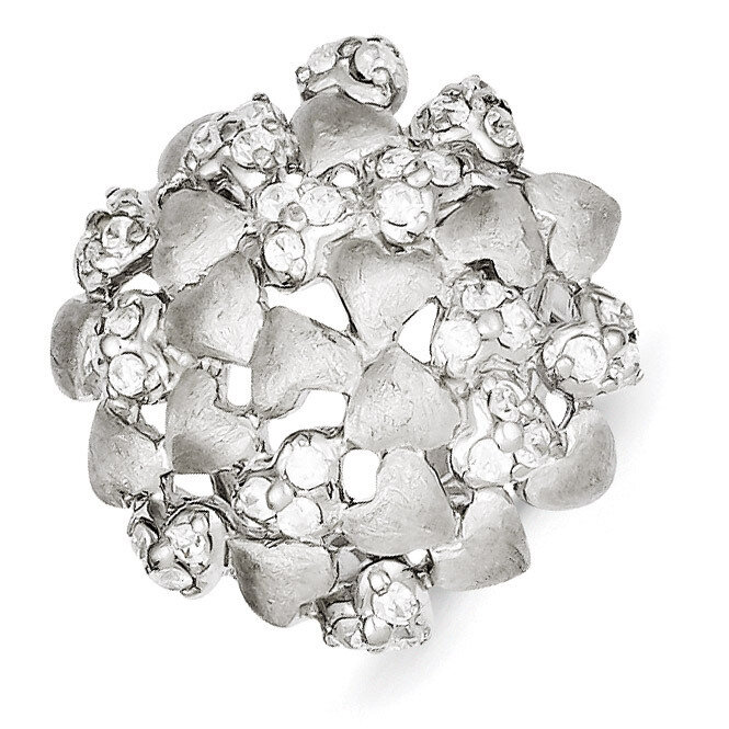 Sterling Silver Satin &amp; Diamond Hearts Ring QR2651-6