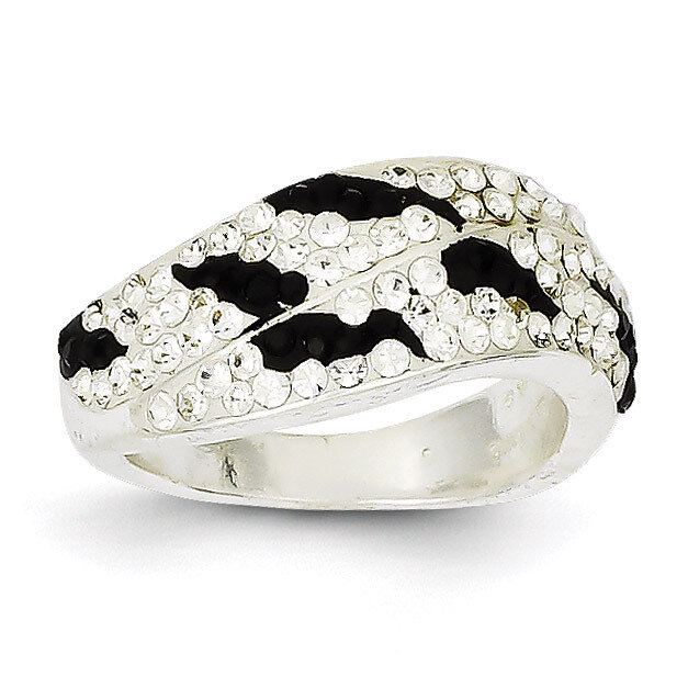 Sterling Silver Stellux Crystal Black and White Animal Print Ring QR4185-7