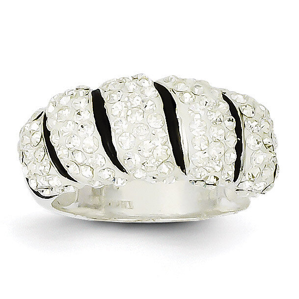 Sterling Silver Stellux Crystal Black/White Animal Print Ring QR4186-7