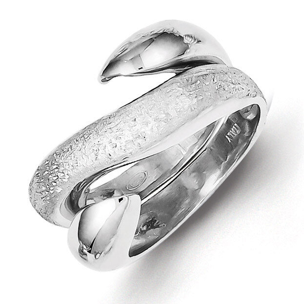 Sterling Silver Rhodium Plated Polished and Textured Swirl Ring QR4194-6