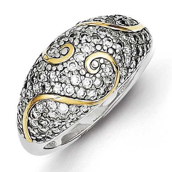 Sterling Silver & Gold Plating Diamond Swirl Ring QR4270-7