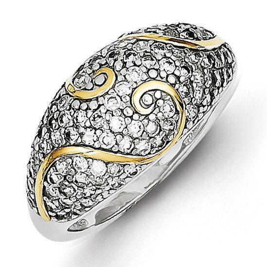 Sterling Silver &amp; Gold Plating Diamond Swirl Ring QR4270-8