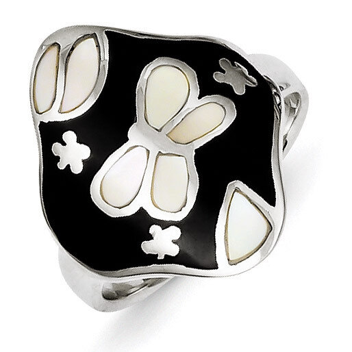 Sterling Silver Mother of Pearl &amp; Simulated Stone Ring QR4305-8