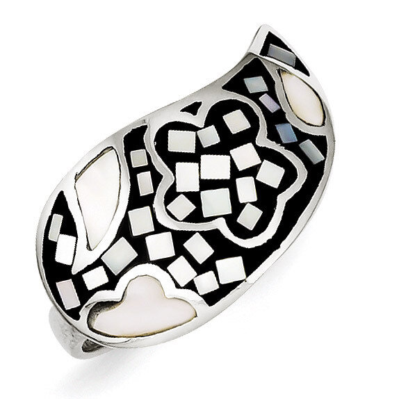 Sterling Silver Mother of Pearl &amp; Simulated Stone Ring QR4307-7
