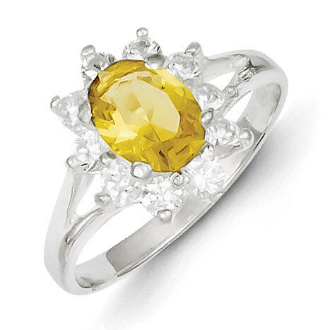 Sterling Silver Yellow Oval Diamond Cluster Ring QR4347-8