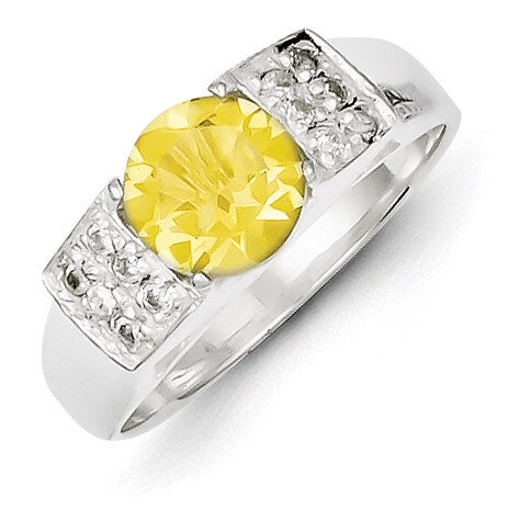 Sterling Silver Yellow Round with Pave Sides Diamond Ring QR4350-8