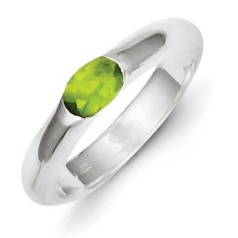 Sterling Silver Lime Green Oval Diamond Half Bezel Ring QR4353-6