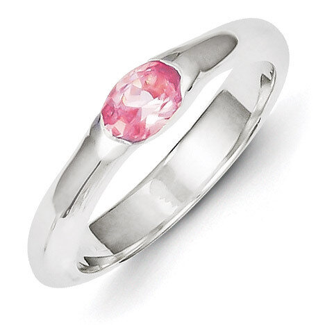 Sterling Silver Pink Oval Diamond Half Bezel Ring QR4374-7