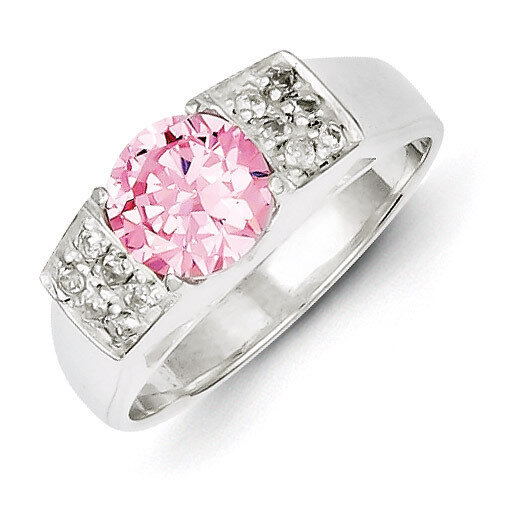 Sterling Silver Pink Round with Pave Sides Diamond Ring QR4386-6