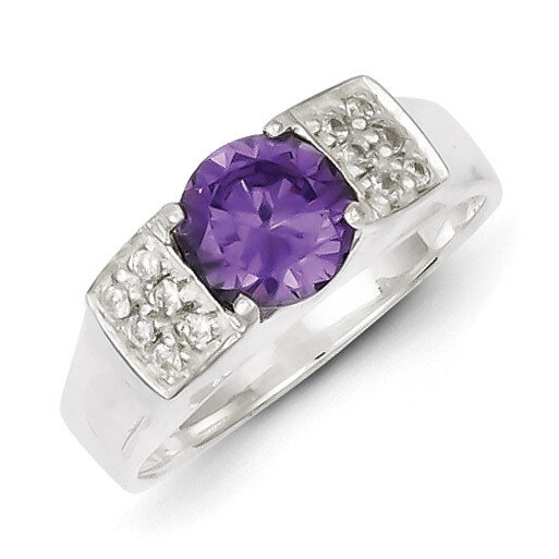 Sterling Silver Purple Round with Pave Sides Diamond Ring QR4435-6