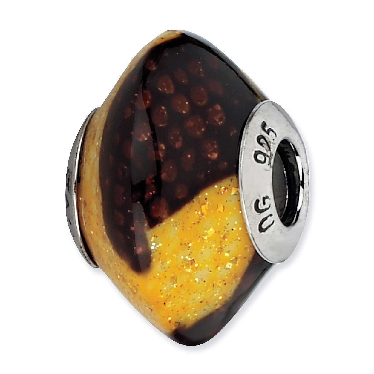 Sterling Silver Reflections Brown/Yellow Glitter Overlay Glass Bead QRS2175