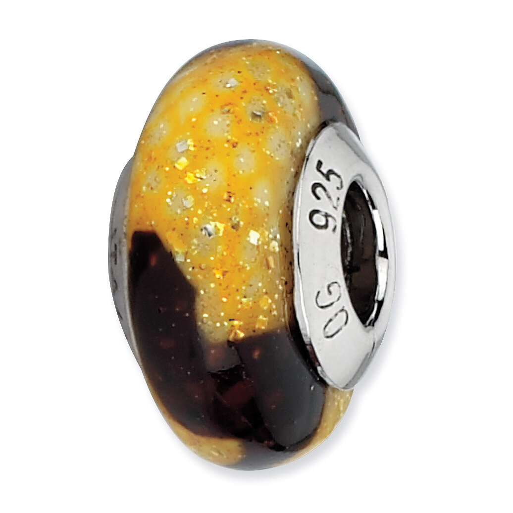Sterling Silver Reflections Brown/Yellow Glitter Overlay Glass Bead QRS2200