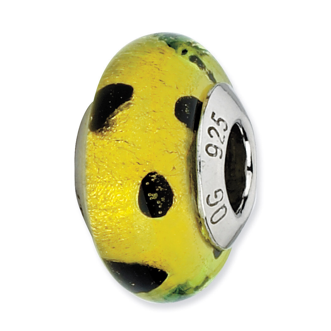 Sterling Silver Reflections Lime Green with Blk Dots Italian Murano Bead QRS2213