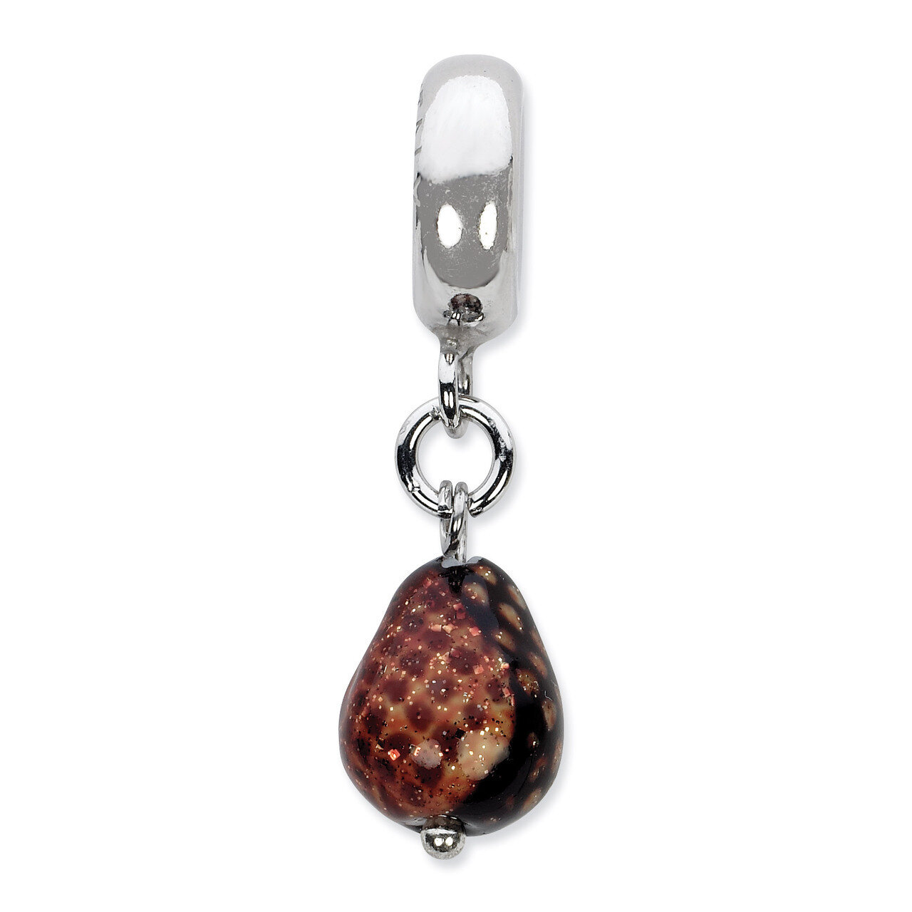 Sterling Silver Reflections Dk Brn with Glitter Ital. Murano Dangle Bead QRS2286