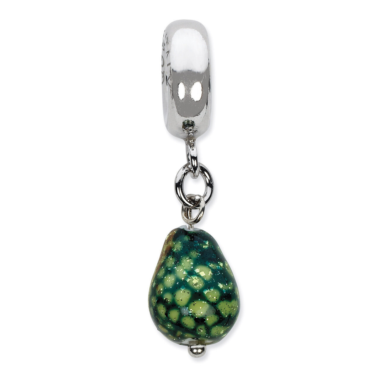 Sterling Silver Reflections Green with Glitter Overlay Glass Dangle Bead QRS2287