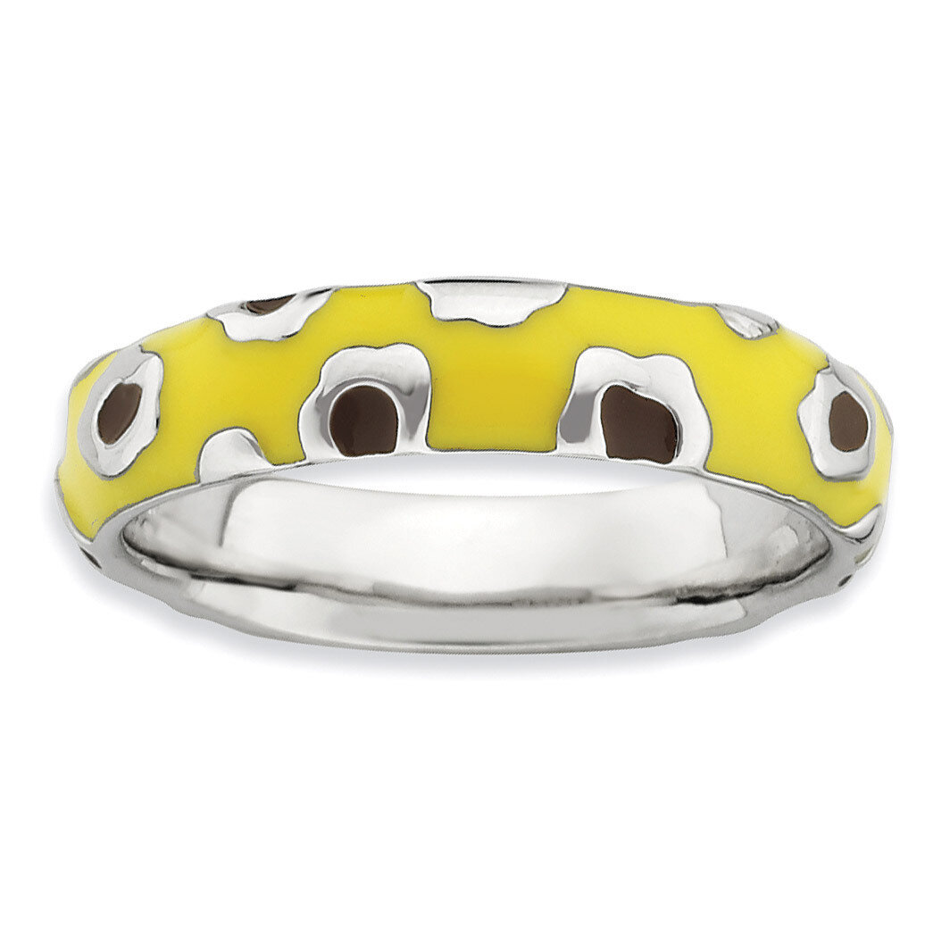 Sterling Silver Polished Enameled Animal Print Ring QSK584-9