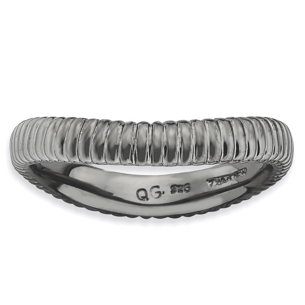 Sterling Silver Polished Black-plate Wave Ring QSK703-6