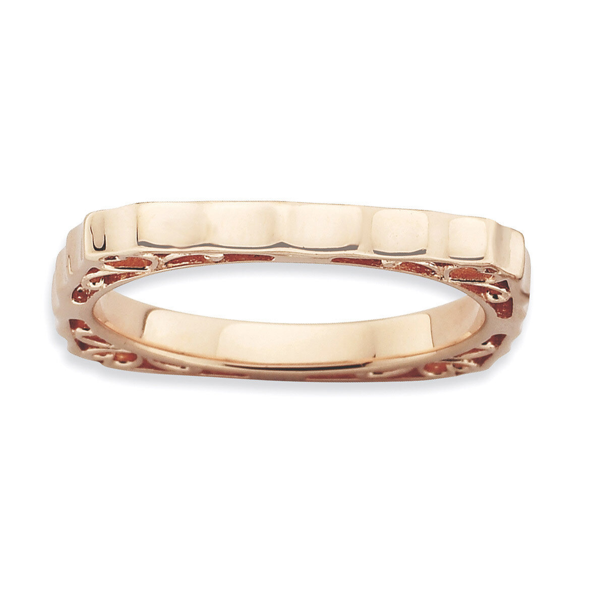 Sterling Silver Polished Pink-plate Square Ring QSK765-5